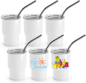 Joyclub 3 oz Mini Tumbler Shot Glass with Straw and Lid 6 Pack White Mini Cup Stainless Steel Sublimation Shot Tumblers for Wedding Party Whiskey Favors