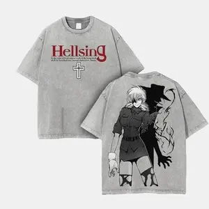 Seras Victoria tshirt ,Limited Edition Alucard Hellsing Hand Signs Anime Double Printed Oversize Lightweight Acid Washed Tee, Gift For anime lover