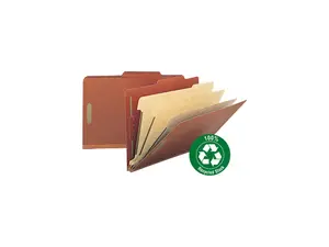 Pressboard Classification Folder, 3" Exp, 6 Dividers, Legal, Red, 10/B