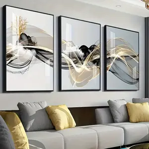 Modern Luxury Canvas Art Set, 3-Piece Minimalist Design Dual Color Ribbon Cross Design, Living Room Sofa Background Wall Decor, Modern Home Decor, Wall Art Painting, No Frame Included