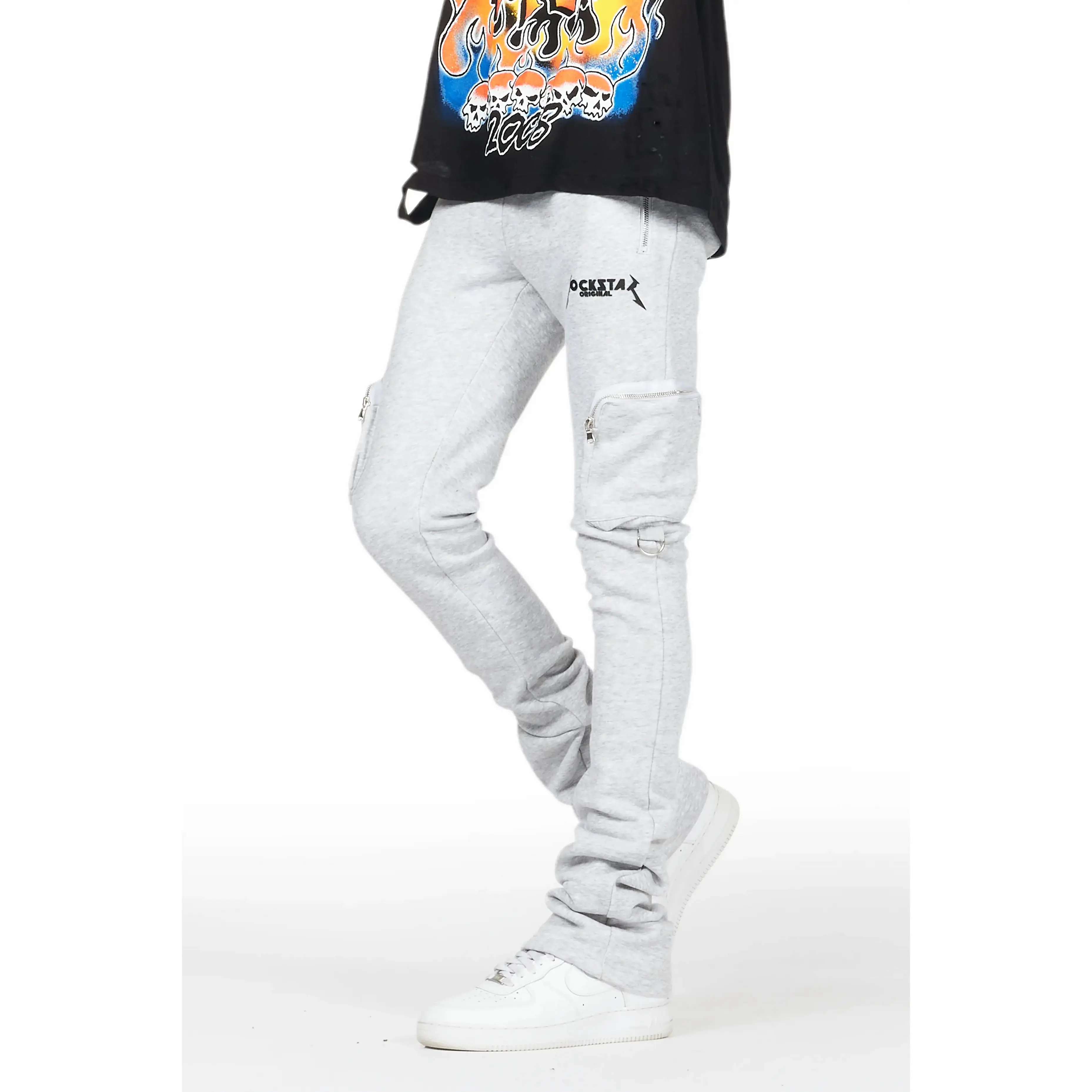 Colin Heather Grey Stacked Flare Track Pant