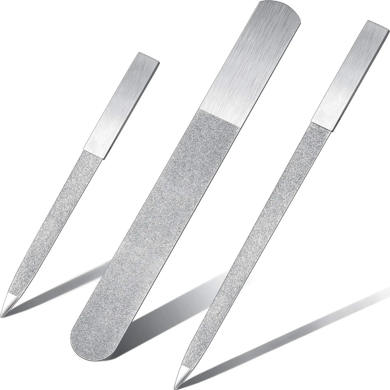 3 Pcs Metal Diamond Nail File Set for Women Men Stainless Steel Metal Double Side Fingernail Toenail Buffer Filers Silver Emery Boards for Salon Home Travel Manicure Pedicure Nail Care Tool