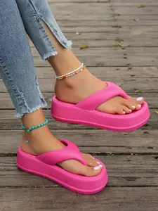 New Fashion Open Toe Platform Thick Sole Eva Wedge Sandals, Comfortable Thong Slippers, Summer Beach Vacation Shoes, Women's Casual Flip Flops