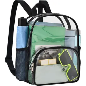 Clear Backpack for Stadium Events Small Clear Bag with Front Pocket 9.5" x 6"x 11.5"  Stadium Backpack Women Fashion Backpack for Concert  Travel, Black