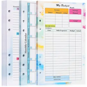 3 Pack A5 Planner Refill 82 Sheet Colored Monthly Weekly Planner Refill Paper 6 Hole Budget Sheets Expense Tracker Inserts for A5 Binder Cover Bill Saving Organizer, Colorful
