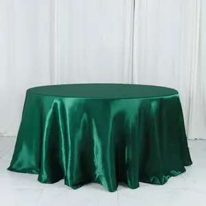 Satin Round Tablecloth 132" Hunter Emerald Green - Seamless Table Cover