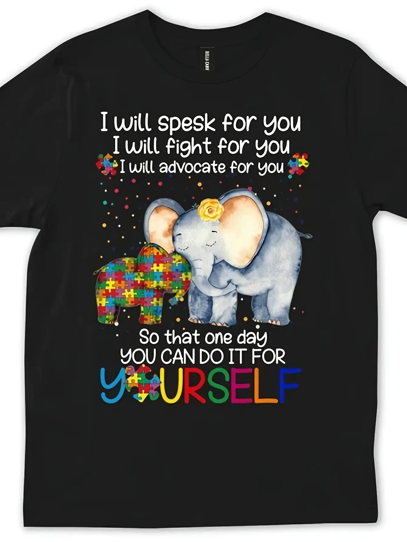 Austim Are Au-some Autism Awareness T-Shirt - Unisex Adult & Youth-like Fit, 220gsm Heavyweight Cotton, SPED, Puzzle Piece & Elephant Design with Colorful Lettering, Autism Mom Gift, Casual Advocacy Apparel for Men & Women, Retro Style Round Neck Short Sl