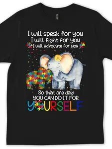Austim Are Au-some Autism Awareness T-Shirt - Unisex Adult & Youth-like Fit, 220gsm Heavyweight Cotton, SPED, Puzzle Piece & Elephant Design with Colorful Lettering, Autism Mom Gift, Casual Advocacy Apparel for Men & Women, Retro Style Round Neck Short Sl