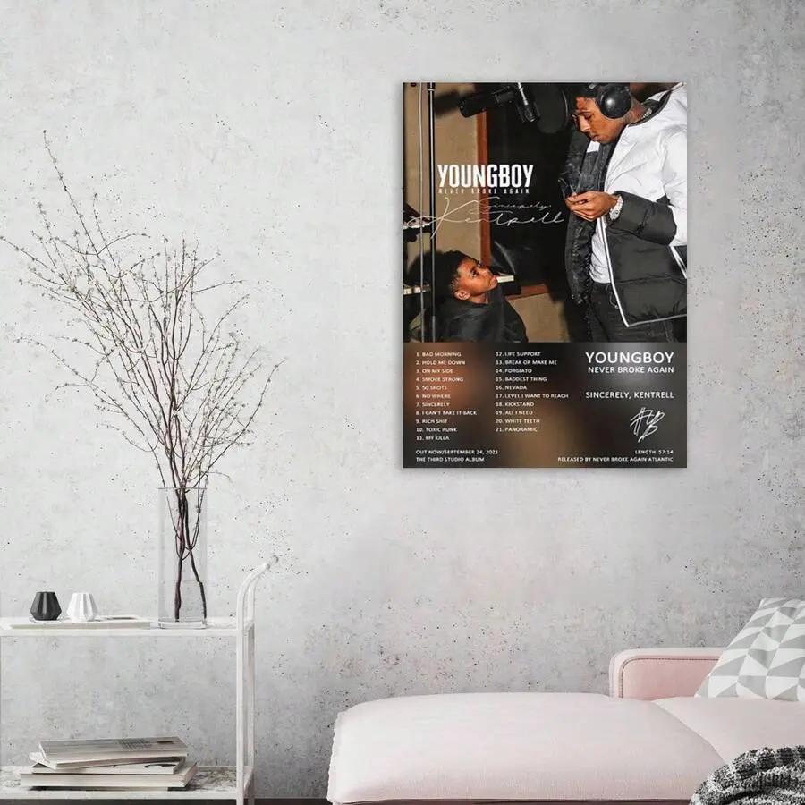 "Sincerely, Kentrell" Rap Album Artistic Canvas Poster - Tracklist Artwork, Wall & Wardrobe Hanging Photo, Framed/Unframed Music Print, 8×12in/16×24in(40×60cm)/20×30in(50×75cm) Sizes for Bedroom Decoration