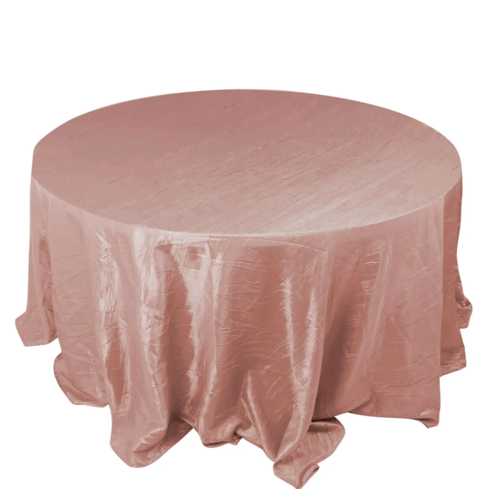 Dusty Rose 132-in Round Crushed Taffeta Tablecloth - Seamless Accordion Crinkle Cover, Hand Wash Only, for Banquet, Event, Household & Kitchen Linens