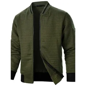 Men's Stand Collar Zip-Up Jacket - Casual Insulated Knit Polyester Outerwear Solid Color with Slight Stretch - For Spring/Fall - For Men - Warm & Comfortable - Suitable  for Outdoor Enthusiasts