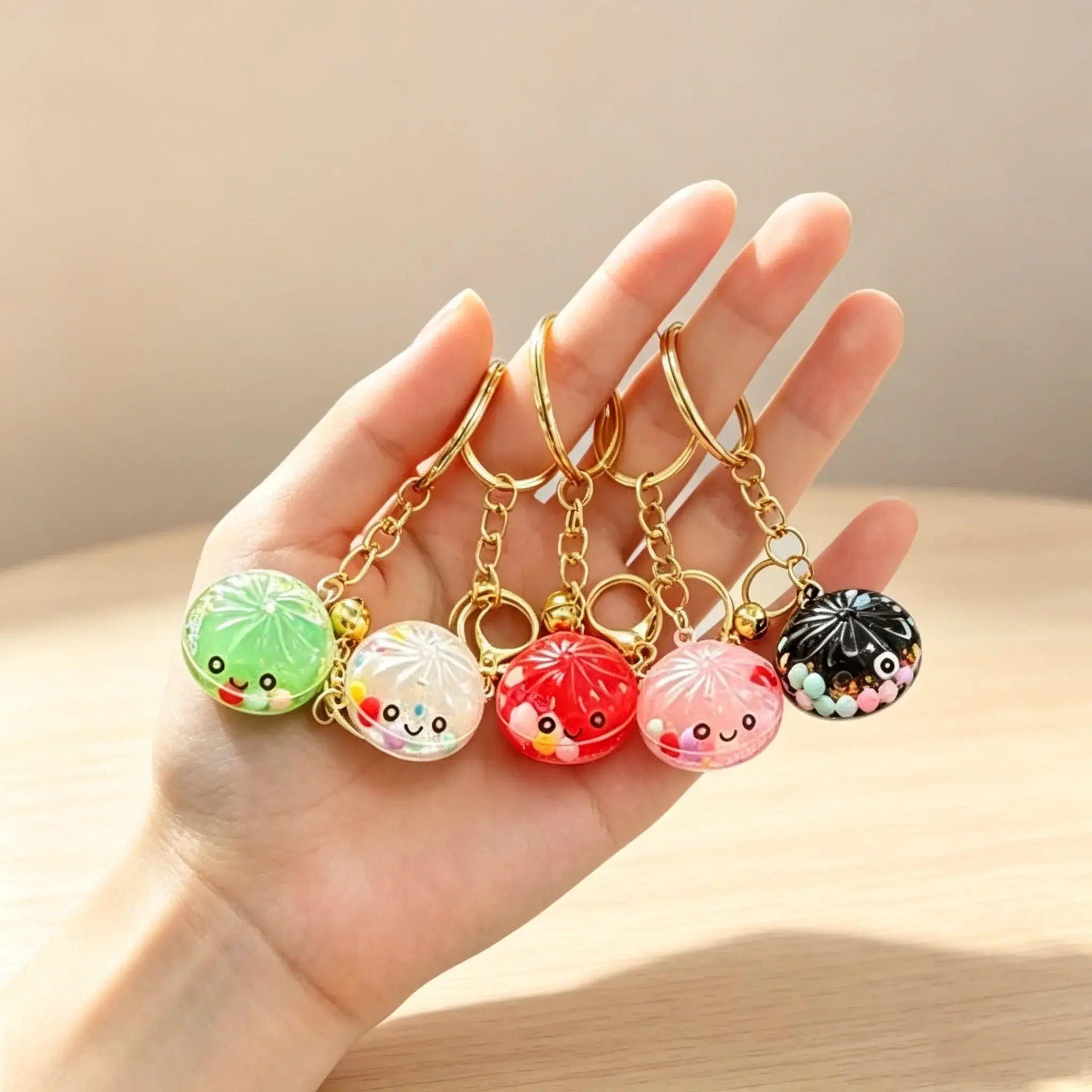 Sparkly Glitter Dumpling Keychain - Kawaii Steamed Bun Charm Pendant, Fashion Accessory for Backpack Decoration, Purse or Handbag, Girls' Gift
