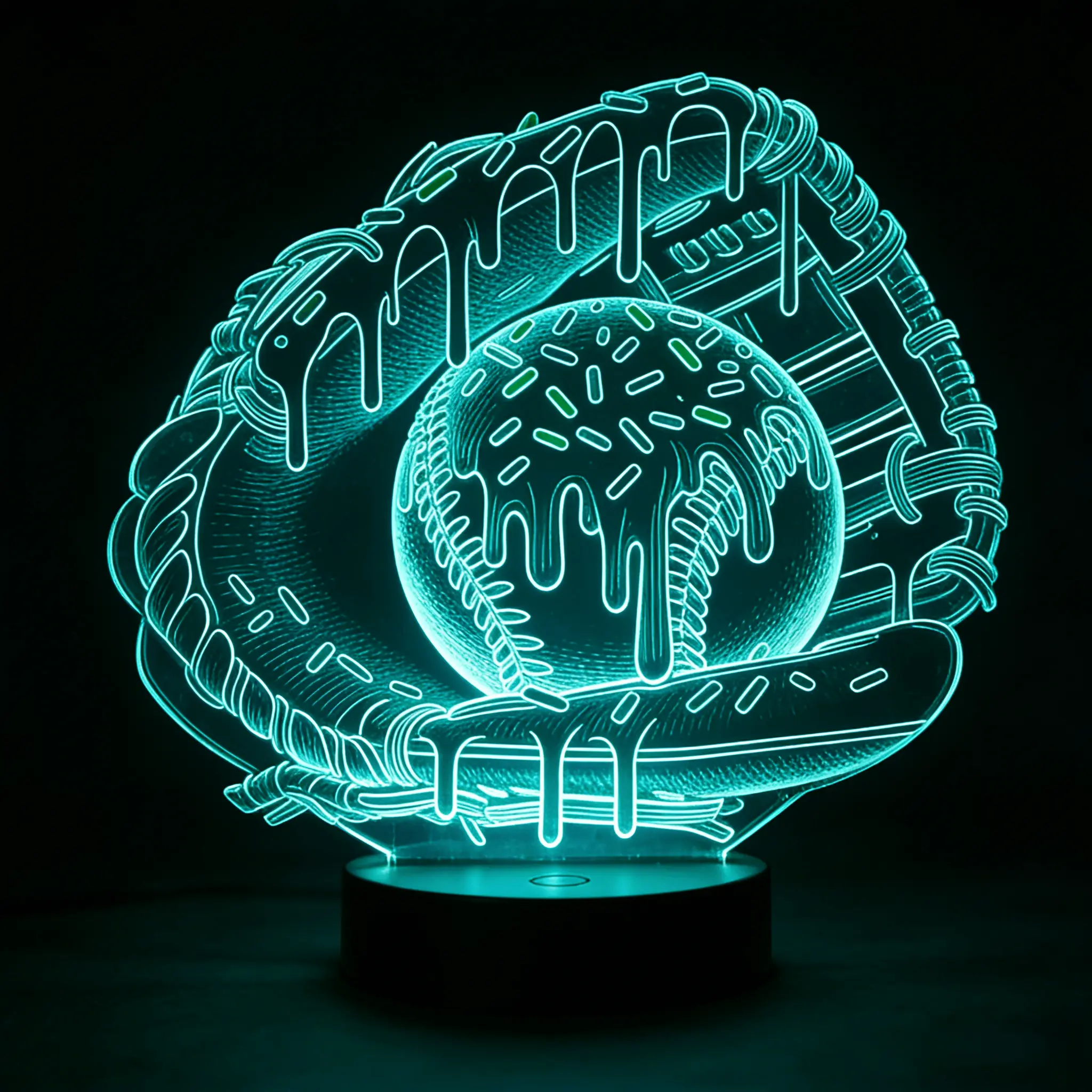 Kids' Dripping Baseball & Glove 3D Optical Illusion LED Night Light, 16-Color 16 Different Colors Touch Lamp, Bedroom Decor for Kids and Sports Enthusiasts