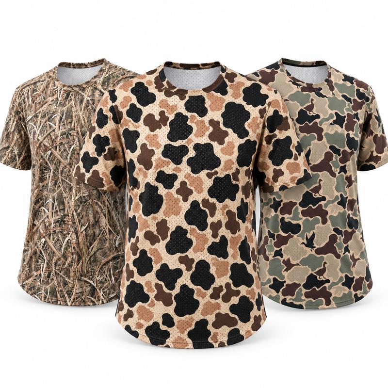 3-Pack or 1-Piece Men's Duck Hunting Camo T-Shirt – Camouflage Mesh Shirts for Duck Hunting, Waterfowl Fishing, Hunting Season, Casual Wear & Gift for Him