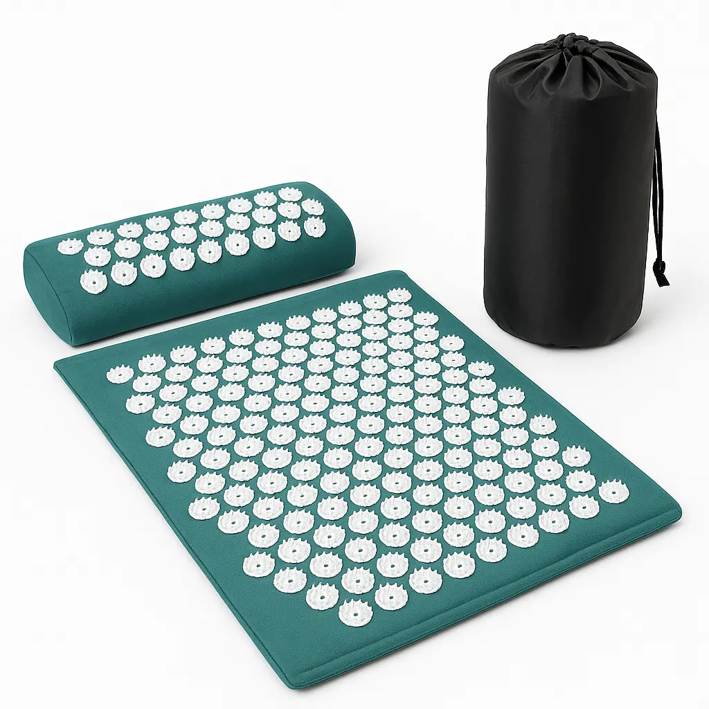 Acupressure Massage Yoga Mat Set with Breathable Cotton or Linen Cover, Free Carrying Bag - Navy Blue, for Adults to Boost Circulation & Support Calming Bedtime Routine, Mats, Compact Rolled Size, Cushioned Yoga Mat, Desk-Bound Relief