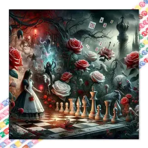 1 DIY handmade diamond painting kit, 5D diamond art set, DIY decoration, Handcraft, Alice, rose, chessboard diamond painting kit with full round diamonds, mosaic, diamond art, DIY art home decoration, Diamond Art Tools, Handicraft, suitable for Christmas.