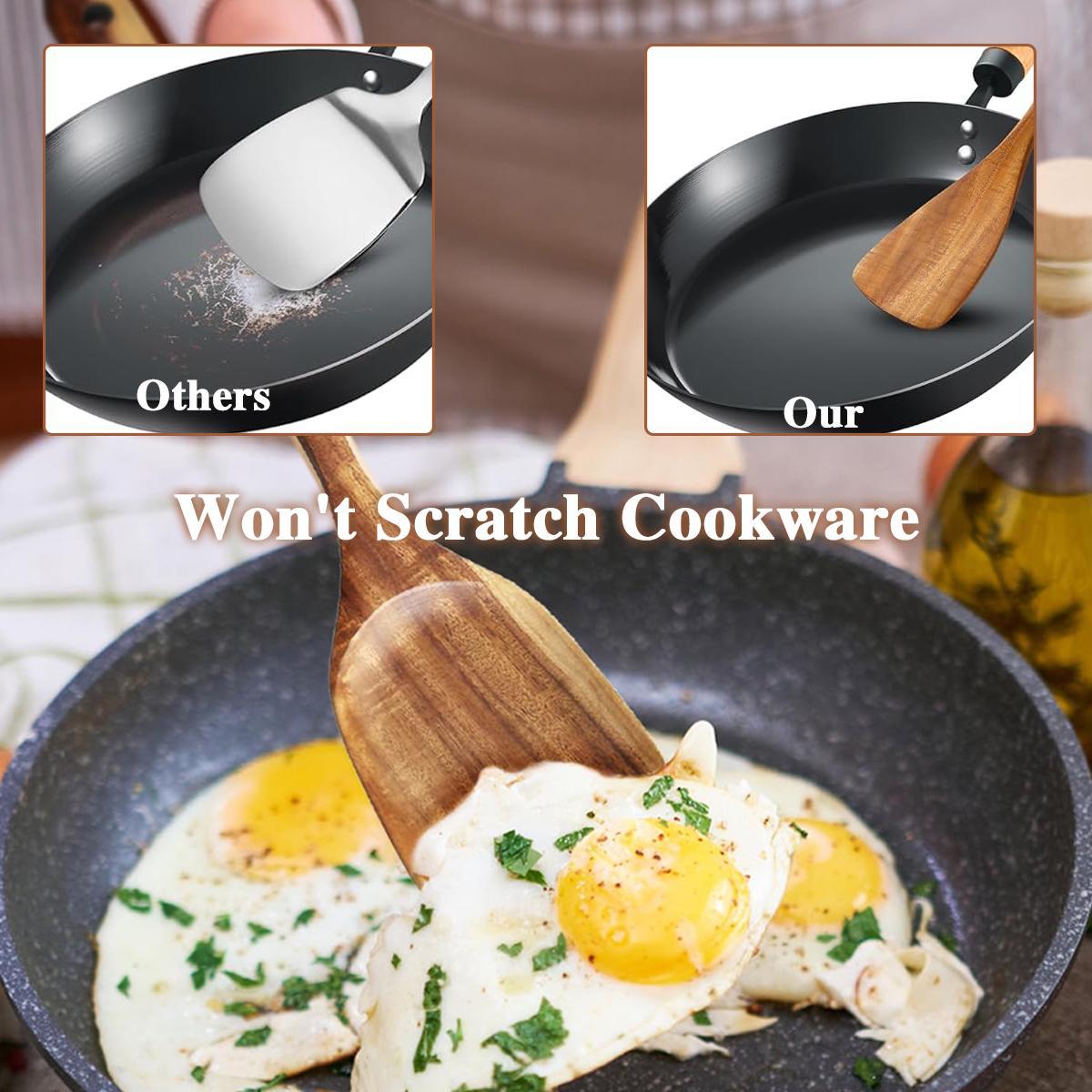 5PCS Wooden Kitchen Utensils Kit Ergonomic Handles Natural Wooden Spoons Spurtle Ladle and Wok Spatulas Cookware Accessories