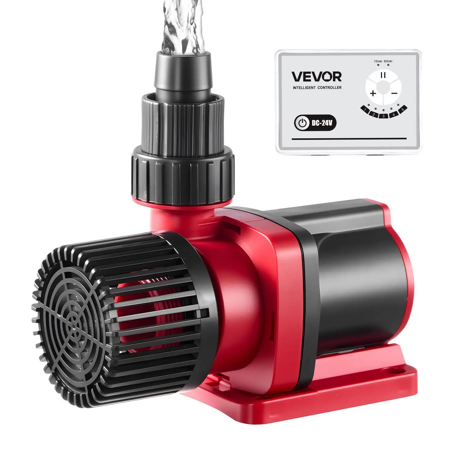 【SummerFinds】VEVOR 24V DC Aquarium Pump, 30W 800 GPH Marine Wavemaker Return Circulation Pump with Controller, Adjustable Flow, Feed Mode, 11.5 ft Max Lift, 3 Connectors Included, Powerful Performance for Saltwater Freshwater Fish Tanks Sump Ponds, Wave M