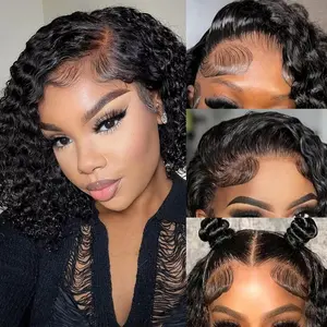 12 Inch Natural Black Curly Bob Wig Human Hair Wear and Go 13x4 HD Lace Front Wig Glueless Pre Plucked 180% Density