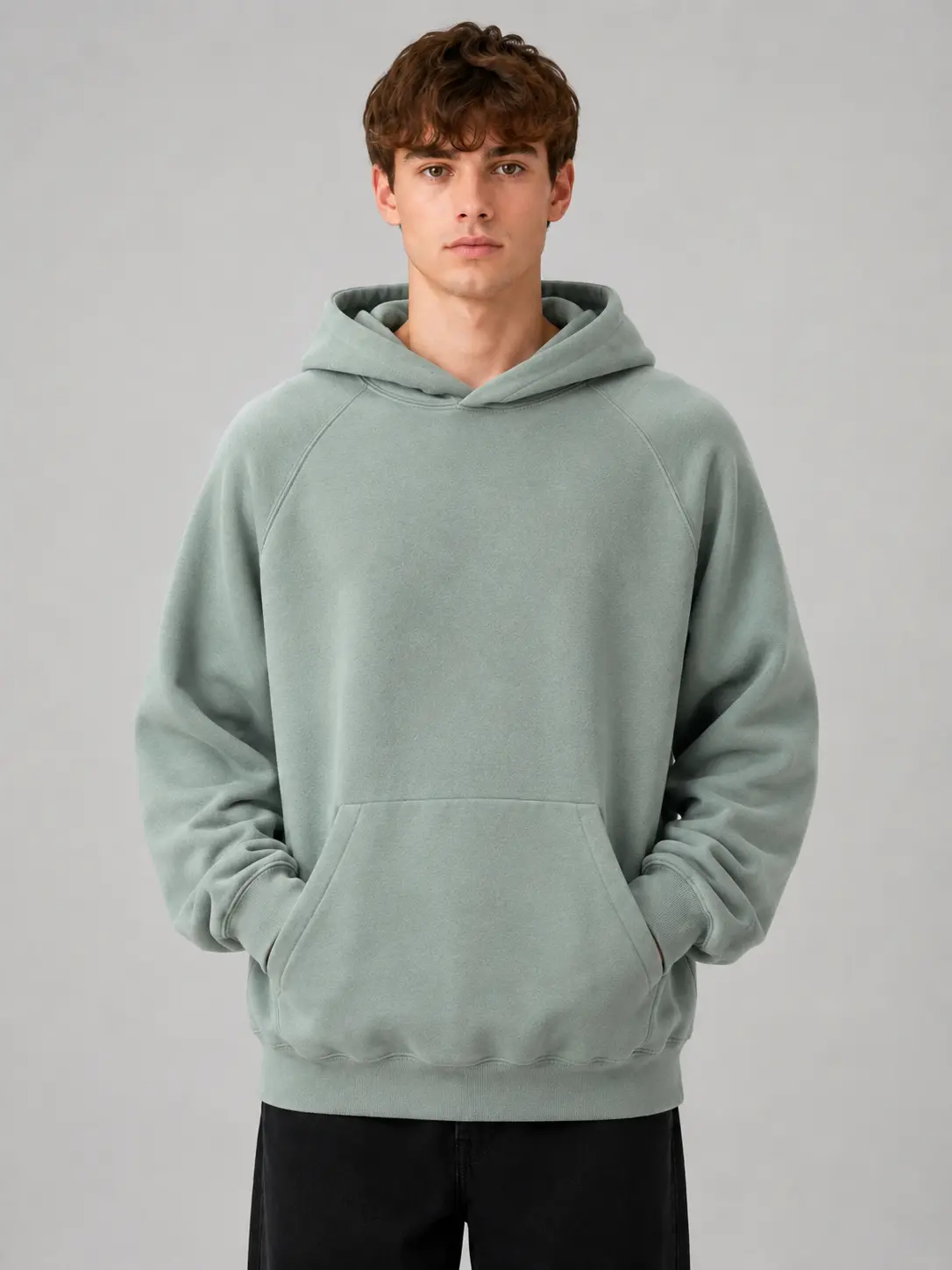 Men's Baggy Sycamore Pullover Hoodie - Plain Casual Long-Sleeve Loose-Fit Raglan-Sleeve Hooded Sweatshirt with Kangaroo Pocket, Tops, Raglan Sleeves