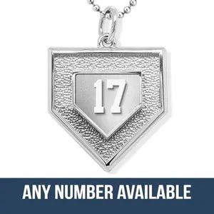 Everything Baseball Sports Jewelry Gift - Stainless Steel Home Plate Pendant 20" Necklace with Custom Sports Number