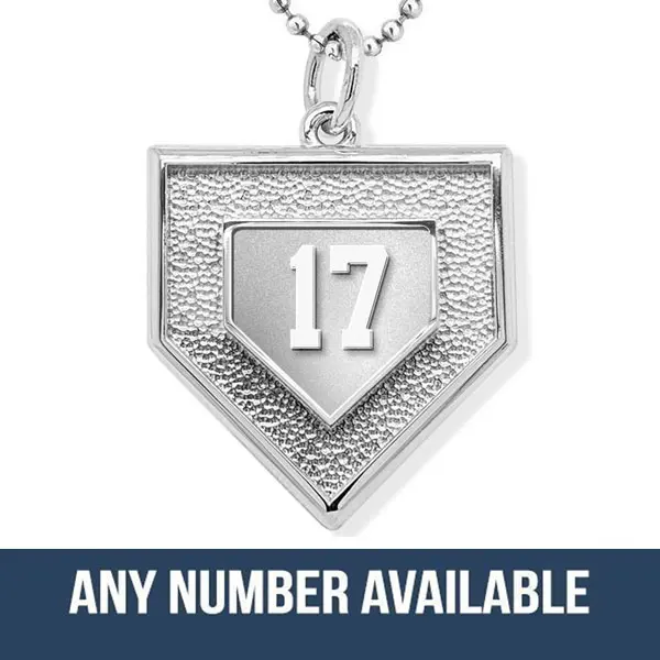 Everything Baseball Sports Jewelry Gift - Stainless Steel Home Plate Pendant 20" Necklace with Custom Sports Number