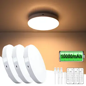 Set of 1/2/3 LED Ceiling Lights, Ambient Dimmable Led, Motion-Sensor Lights, USB Charging, Self-adhesive Backing for Drill-Free or Screw-Mounted Installation, Remote-Controlled Three-Color Dimming, Ideal for Kitchen, Desk, and Office Indoor Lighting