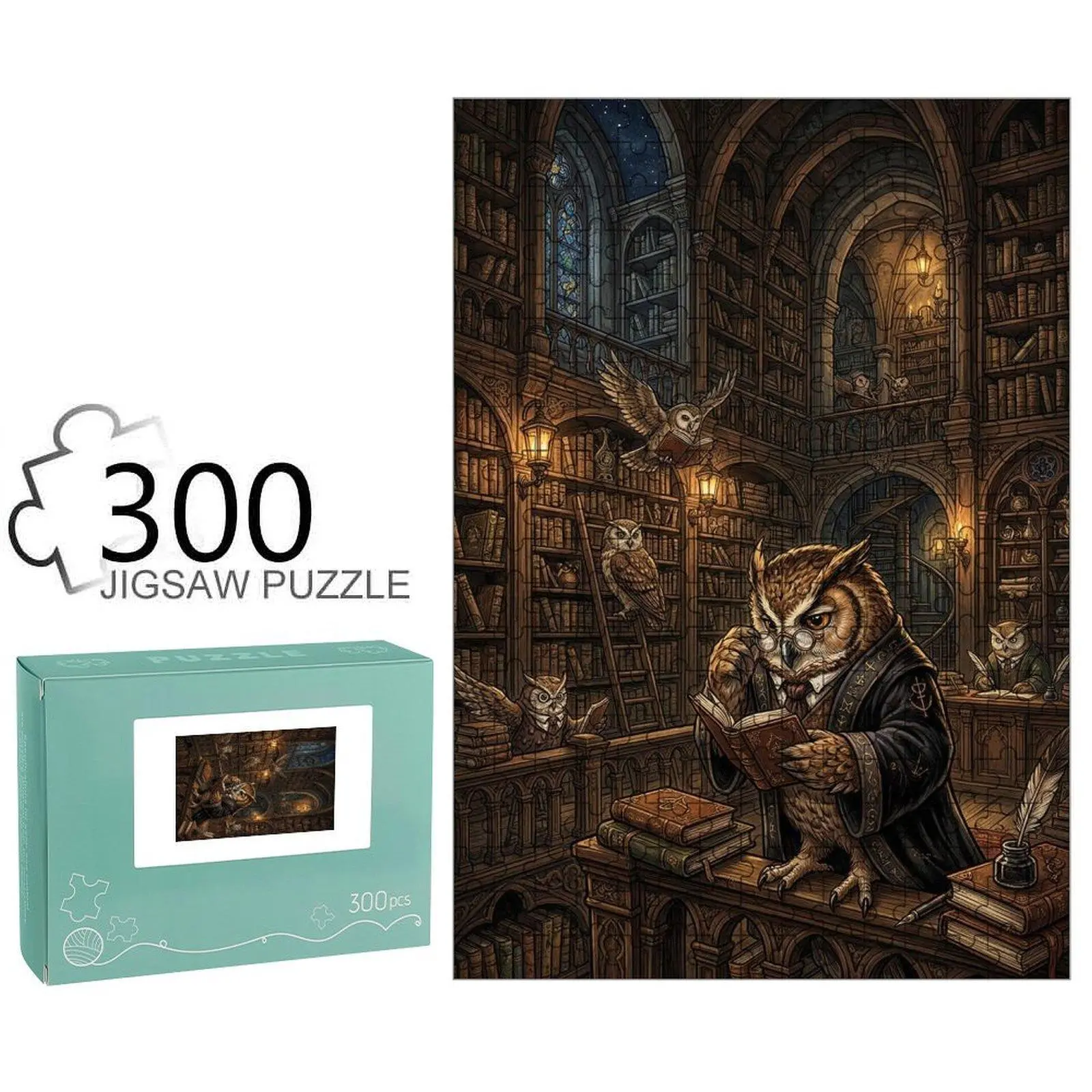 Vintage Print Enchanting Owl Jigsaw Puzzle - Premium Cardboard Brain Teaser, Bookish Theme Home Decor, All-Ages Family Activity Item
