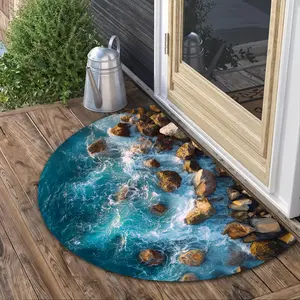 1Pc Ocean Stone Sea Water Semi-Circular Mat, Washable Rugs, For Entrance Door, Bathroom, Living Room, Laundry Room, Home Decor And Accessories, Soft, Non-Slip, Easy To Clean And Maintain, Birthday Gifts, Kitchen Decor,Christmas Home Decor,Thanksgiving Gif
