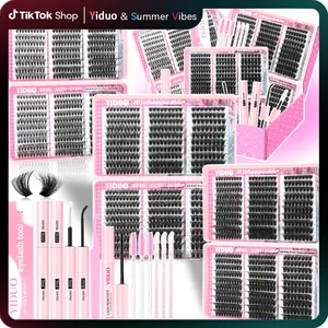 YIDUO 1560pcs Lash Clusters Extension Kit – 9 Styles (30D/40D/50D/60D/80D/100D/150D/200D/300D), Mixed Fluffy Individual Lashes with Lash Book, Multi-Volume & High Cost-Effectiveness, Includes Bond & Seal, for Beginners & Professionals