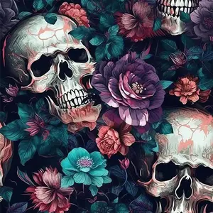 5D DIY Full Drill Round Diamond Painting - Diamond Painting Kit Skull, Flowers. Mosaic Canvas DIY Wall Art, Home Wall Decoration, Handicraft