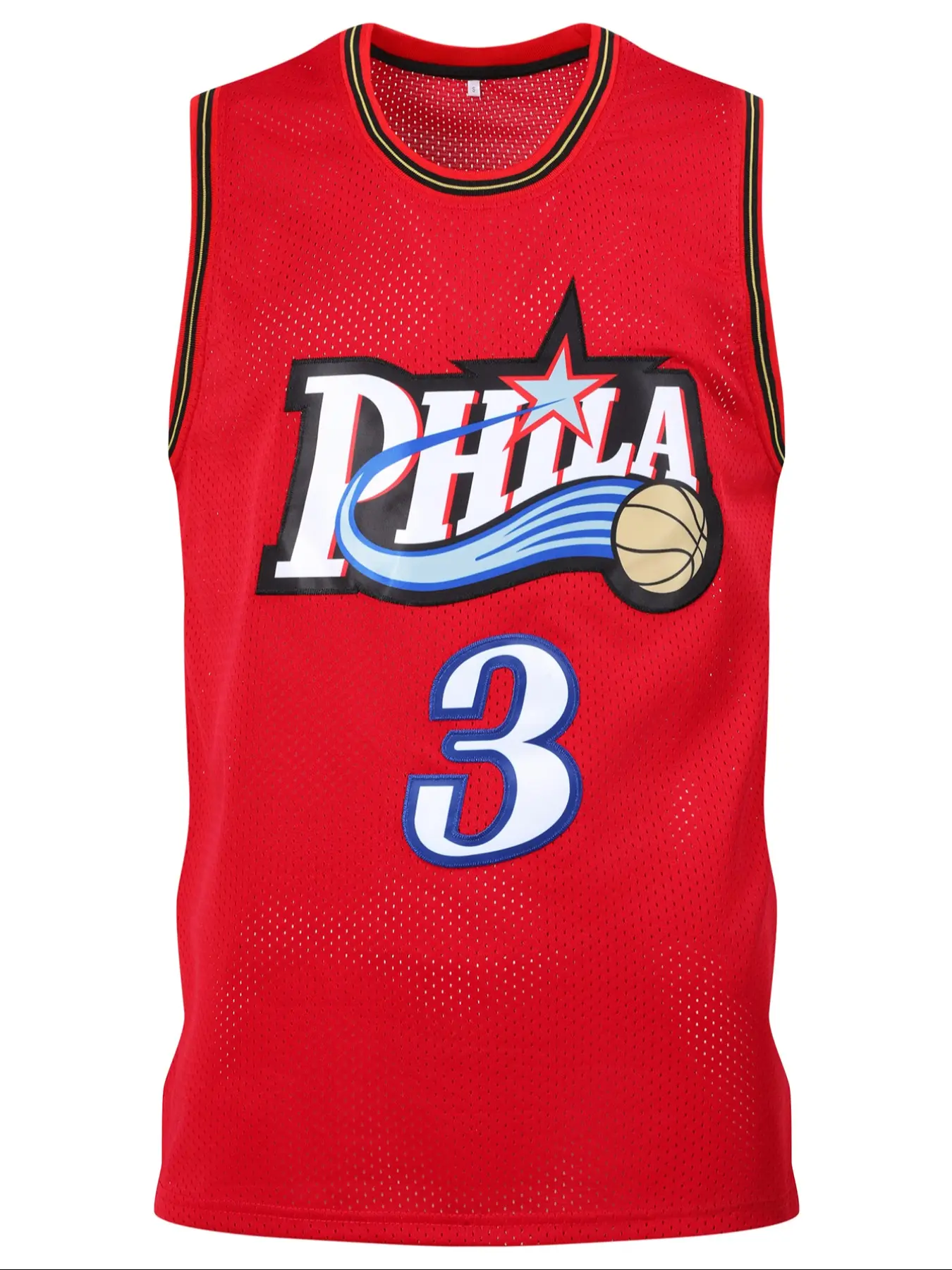 Men's 3 Red Embroidered Basketball Jersey, Casual Short Sleeve Vest, Fitted Long Clothing, Summer Kint Fabric, H Type Silhouette, Casual Sports Jersey