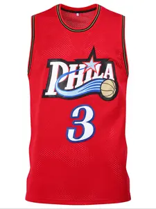 Men's 3 Red Embroidered Basketball Jersey, Casual Short Sleeve Vest, Fitted Long Clothing, Summer Kint Fabric, H Type Silhouette