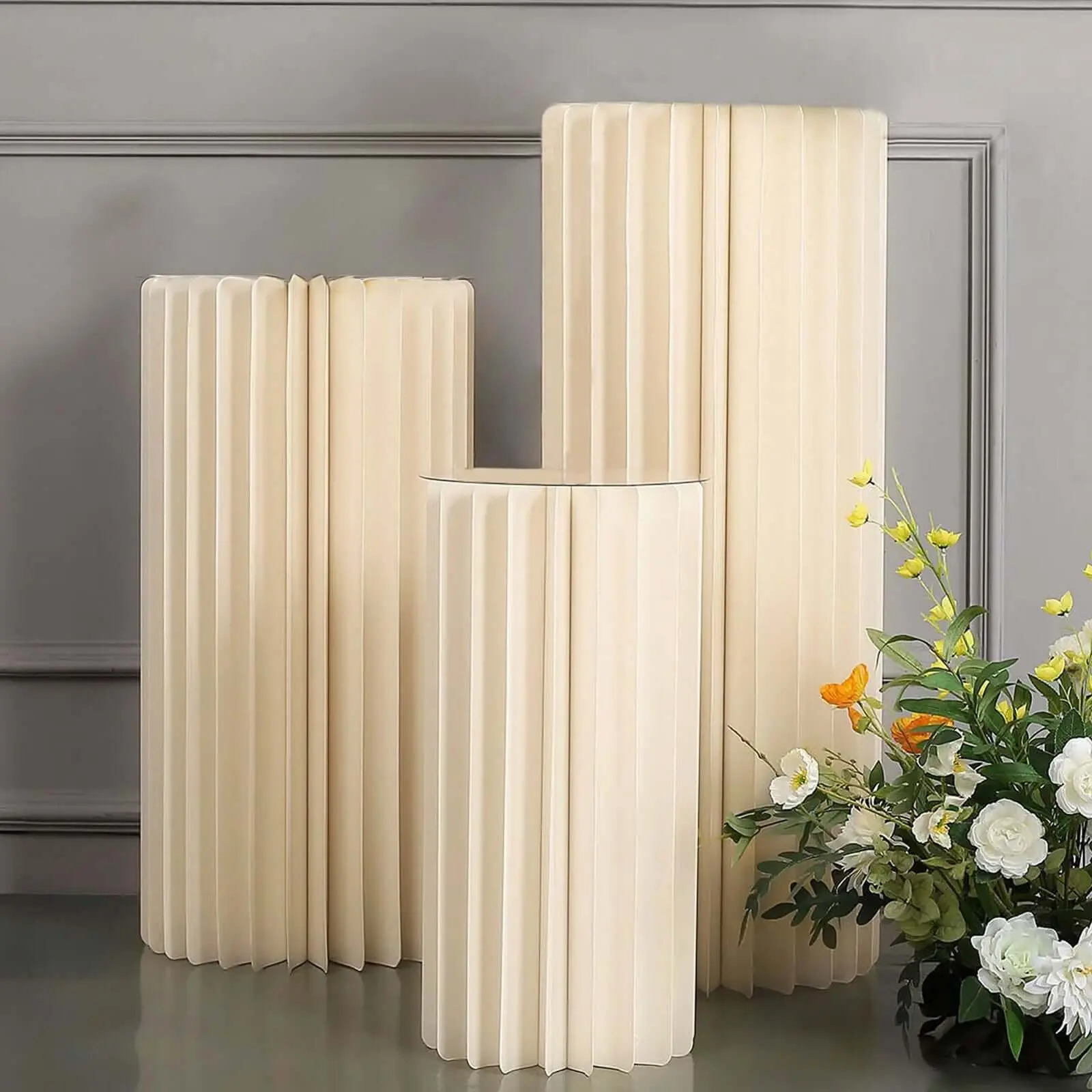 24 In Ivory PVC Plastic Cake Display Tower - Pillar Column Stand with Top Plate, Birthday Event Decor Holder