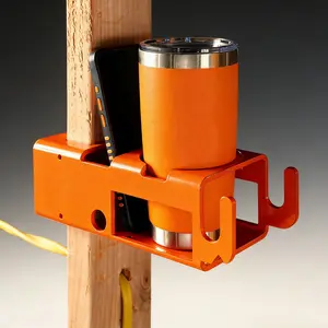 Practical Metal Water Cup Holder with Phone Slot, Construction Site Woodworking Decoration Beverage Stand, Durable Drink Organizer