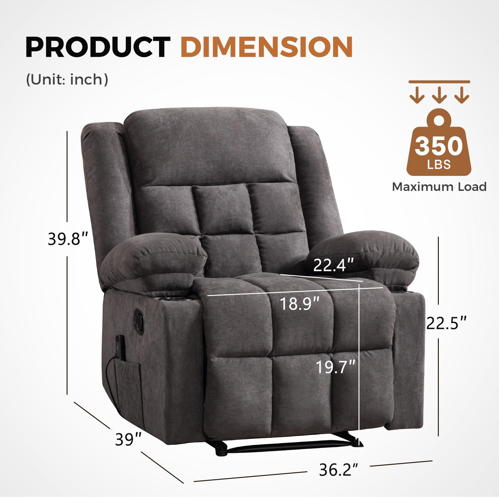 [SpringStatements] EBELLO Manual Recliner Chair with Massage and Heat, Fabric Recliner with Cup Holders & Storage Pockets, Breathable Comfortable Lounger for Living Room