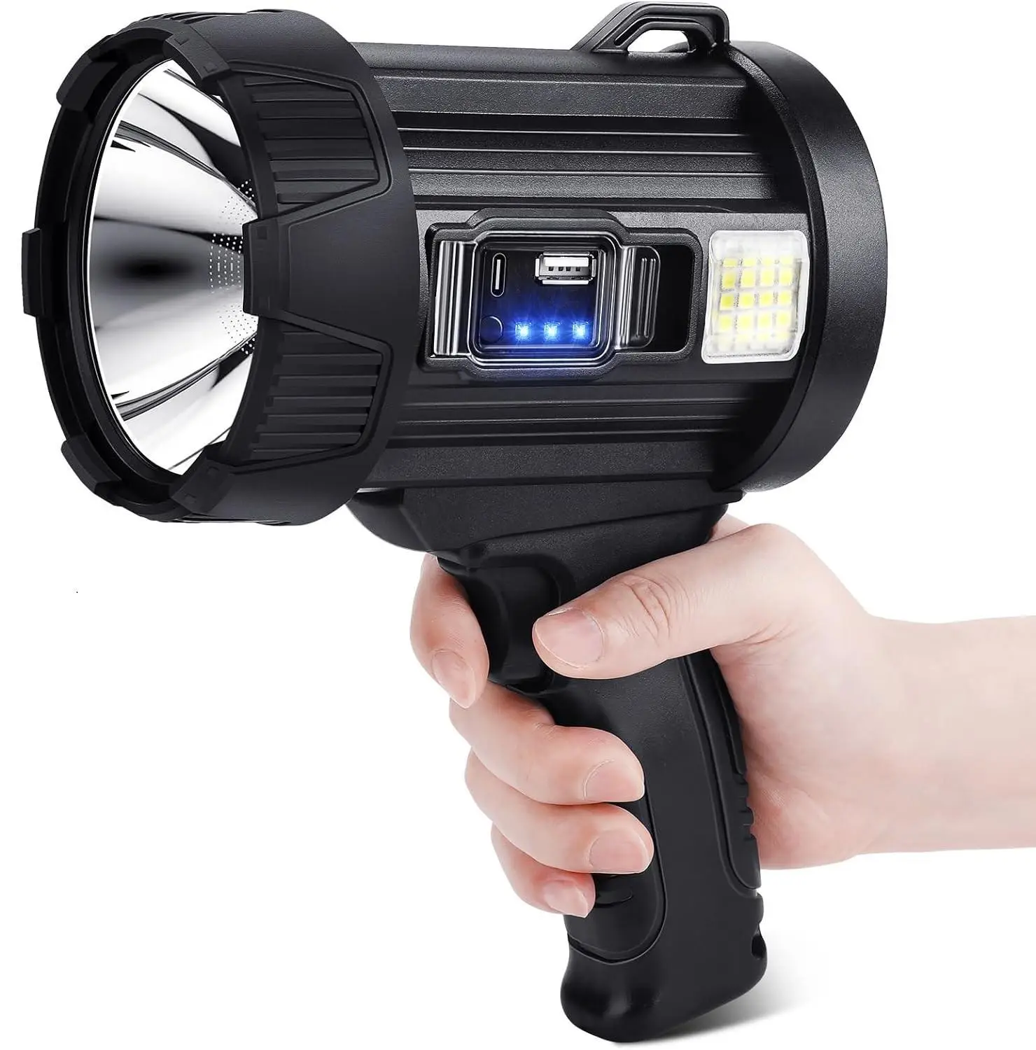 Rechargeable Searchlight, Bright LED Spotlight Flashlight, Long Running Spot Light Searchlight, Outdoor Handheld Spotlights with Solar Panels for Hunt