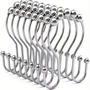 12pcs Stainless Steel Mountain-Shaped Shower Curtain Hooks - Double-Sided S-Shaped, Rust-Proof & Durable, Ideal for Bathroom Decor, Easy Installation, Shower Curtain Hooks For Bathroom, Rustproof Hooks