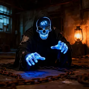 2025 New Halloween LED Mask Scary LED Skeleton Mask Purge Hacker Mask Glow in The Dark Mask for Halloween Costume Party