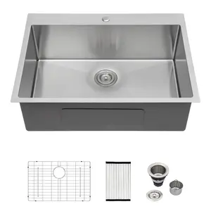 Logmey 30 Inch Drop In Kitchen Sink 30x22 In Handmade Stainless Steel Topmount Sink 16 Gauge Overmount Kitchen Sink Single Bowl Sink 30x22x9 Inches Handmade Sink