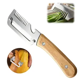 Three-In-One Stainless Steel Vegetable Peeler, Wooden Handle, Peel, Slice, Open Bottles, Compact Portable Design, Kitchen & Travel Use, Durable Vegetable Slicer, Fruit Vegetable Slicer