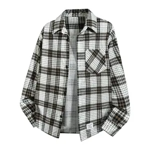 Men's Plaid Flannel Shirt Jacket, Button Down Long Sleeve Shacket, Casual Wool Blend Coat, 2025 Fall Winter Streetwear