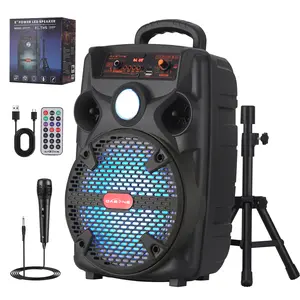 Portable Bluetooth Speaker 8'' Sub woofer Heavy Bass Sound System Party + Mic Bluetooth, Remote Control, Wireless, Portable, Rechargeable, Rolling Wheels, Extendable handle, Party Lights, LED Indicator Display
