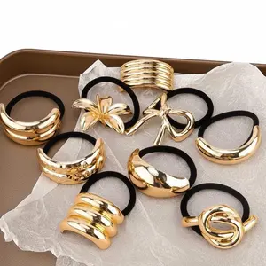 Gold Hair Cuffs 9Pcs Hair ties for Women, Metal Ponytail Cuff Elegant No-Damage Hair Tie Gold Hair Accessories for Women Thick & Thin Hair. [lanterns][french hair pin][headbands]     [ponytail holder]  [Valentine's Day Gifts]