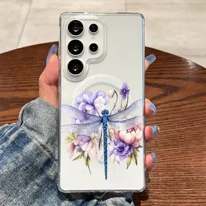Dragonfly and Floral Watercolor Illustration Art Print,Magnetic Ring,Wireless Charging for Samsung Galaxy S26 S25 S24 S23 S22 S21 S20 Fe Plus Ultra Edge S10E A57 A56 A55 A54 A37 A36 A35 A34 A26 A25 A24 A23 A17 A16 A15 A14 A07 A06 A05s Note20 Note10 Note9
