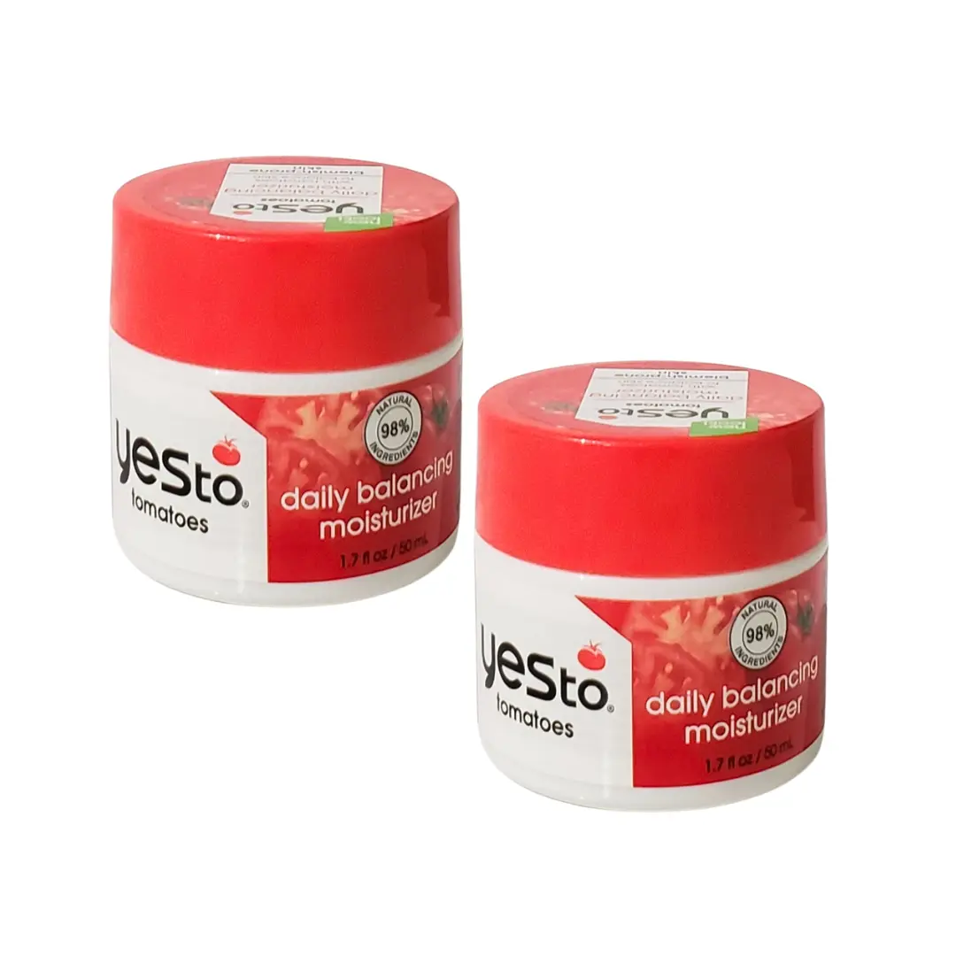 YeSto Watermelon & Tomato Fruit Facial Cream - 2-Pack Daily Hydrating Balancing Lightweight Smooth Antioxidant Lotion for Oily Blemish-Prone Adult Skin, 1.7 fl oz, Moisturizer, Acne Prone, 50Ml, All, 1 To 1.9 Fl Oz, Oily Skin, Balanced, Moisturizing, Face
