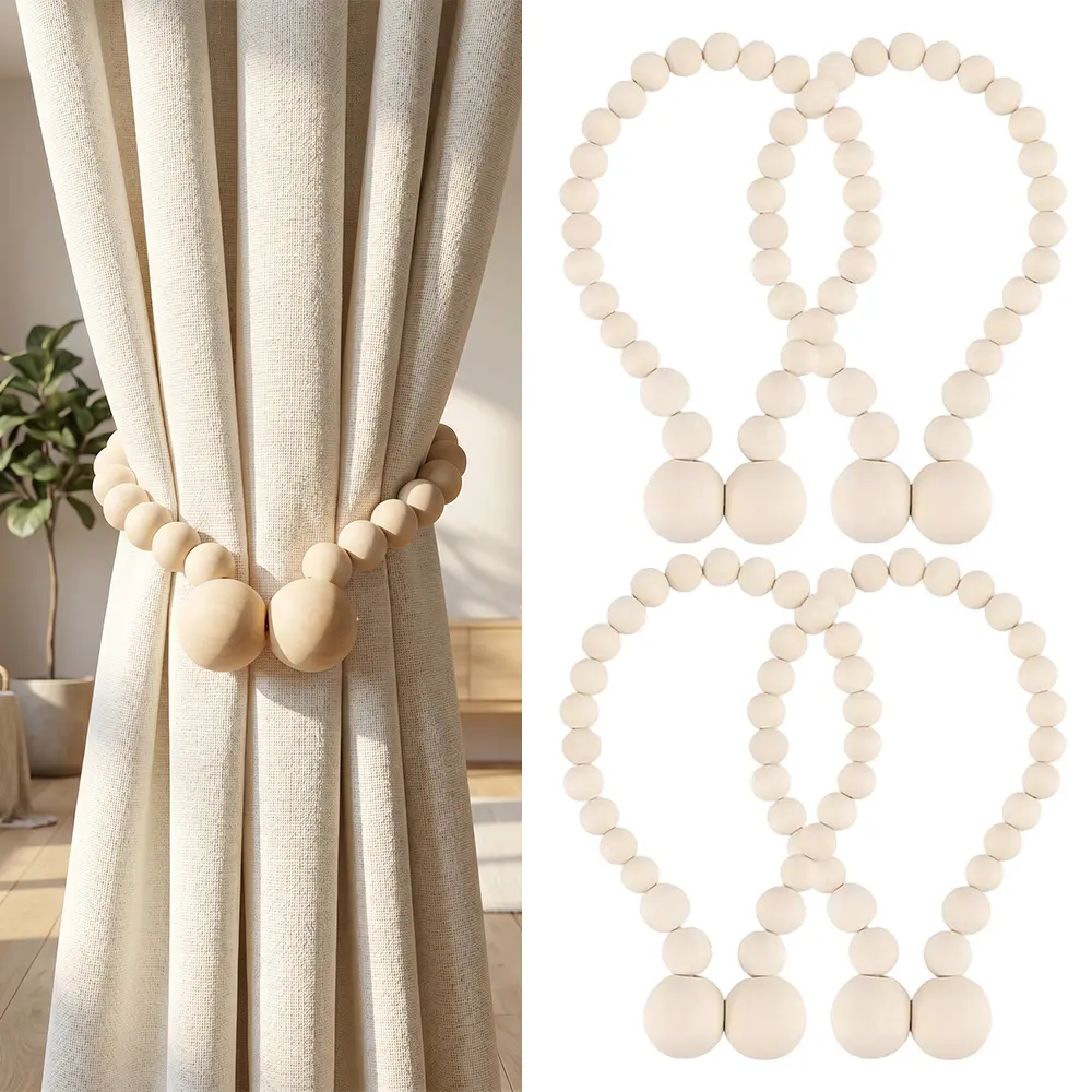 4Pcs/Set Magnetic Tie Backs for Curtains,Wood Bead Curtain Tiebacks,Curtain Holders for Boho Bedroom,Farmhouse,Office Decor,Halloween Christmas Party,Fathersdaygift,Hand Tools Kits