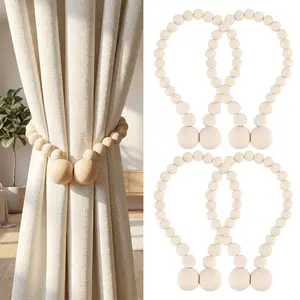 4Pcs/Set Magnetic Tie Backs for Curtains,Wood Bead Curtain Tiebacks,Curtain Holders for Boho Bedroom,Farmhouse,Office Decor,Halloween Christmas Party,Fathersdaygift,Hand Tools Kits