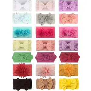 SQ-HDW119 21PCS Baby Nylon Headbands 7 styles Hairbands Hair Bow Elastics for Girl headbands with bows Newborns Infant Toddlers