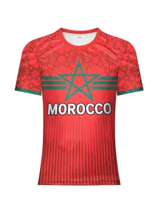 Men's Moroccan Football Jersey, Breathable Polyester Sport T-Shirt, Geometric Pattern, Round Neck, Fitted, Casual Outdoor Wear